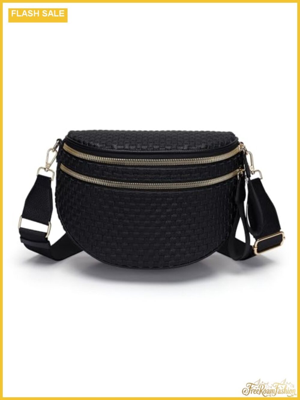 Woven Vegan Leather Crossbody Bum Bag Double Zip Sling Fanny Pack Adjustable